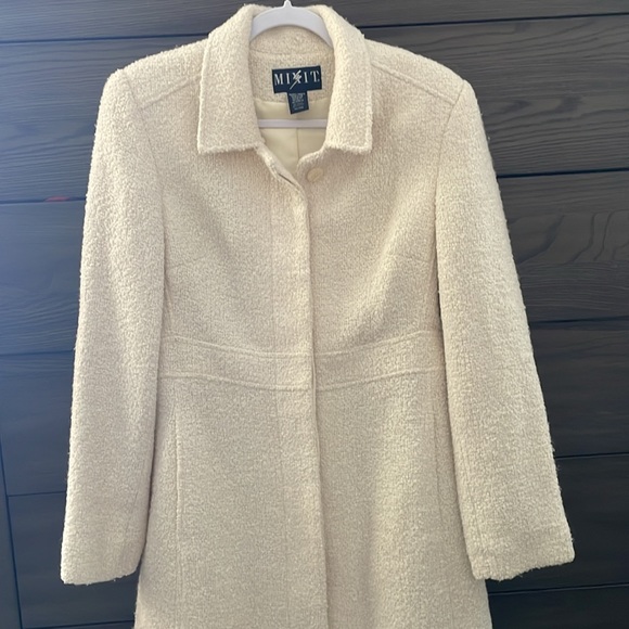 MixIt Vintage Wool Blend Knee Length Cream Coat Sz S - Picture 2 of 10